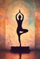 AI generated Silhouette of young woman practicing yoga on the beach at sunset. ai generative photo