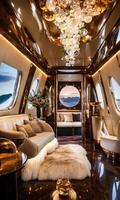 AI generated Interior of a luxury business jet airplane. Luxury travel. ai generative photo