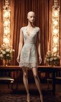 AI generated mini dress with low neckline on a mannequin. ai generative photo