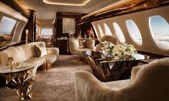 AI generated Interior of a luxury business jet airplane. Luxury travel. ai generative photo