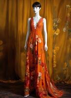 AI generated Fashionable evening orange summer dress on a mannequin. ai generative. ai generative photo