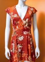 AI generated Fashionable evening orange summer dress on a mannequin. ai generative. ai generative photo