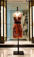 AI generated mini dress with low neckline on a mannequin. ai generative photo