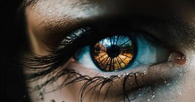 AI generated Close-up of beautiful female eye with broken glass effect. Fantasy image. ai generative photo