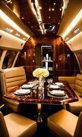 AI generated Interior of a luxury business jet airplane. Luxury travel. ai generative photo