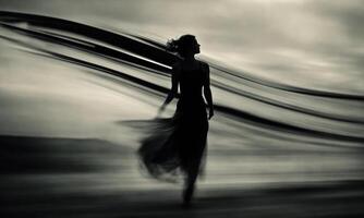 AI generated Blurry motion silhouette of a girl with long hair. ai generative photo