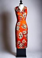 AI generated Fashionable evening orange summer dress on a mannequin. ai generative. ai generative photo