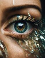 AI generated Close-up of beautiful female eye with broken glass effect. Fantasy image. ai generative photo