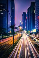 Street traffic in Hong Kong at night photo