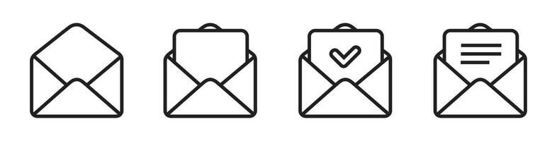 conjunto correo, mensaje, bandeja de entrada icono plano aislado en blanco antecedentes vector