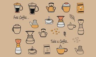 Cute hand drawn icon coffe set vector ilustration