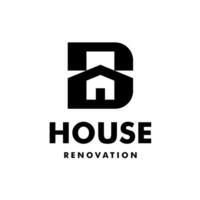 D Initial with House Building Real Estate Logo Template vector