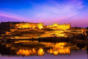 Amer Fort at night in twilight. Jaipur, Rajastan, photo