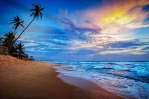 puesta de sol en la playa tropical foto