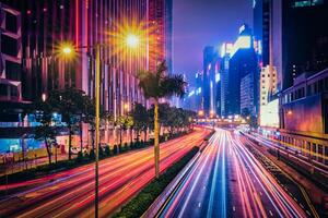 Street traffic in Hong Kong at night photo