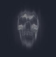 Vector ghostly  background. Horror concept with creepy smoke, skull, and dark texture. Halftone scary ghost on dark background.