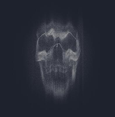 Vector ghostly  background. Horror concept with creepy smoke, skull, and dark texture. Halftone scary ghost on dark background.