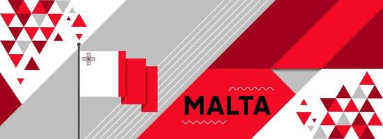 Malta national or independence day banner design for country celebration. Flag of Malta with modern retro design and abstract geometric icons. Vector illustration