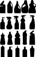 Bottles for cleaning products silhouettes vector illustrations set