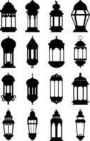 Set of lantern silhouette, isolated vector illustration