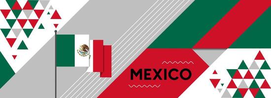 Mexico national or independence day banner design for country celebration. Flag of Mexico with modern retro design and abstract geometric icons. Vector illustration