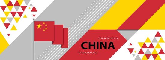 China national or independence day banner design for country celebration. China Flag modern retro design and abstract geometric icons. Vector illustration