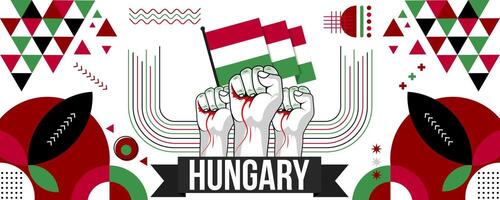 Hungary national or independence day banner design for country celebration. Hungarian Flag modern retro design abstract geometric icons. Vector illustration
