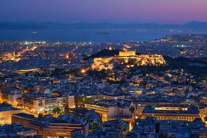 icónico Partenón templo a el acrópolis de Atenas, Grecia foto