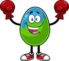 Easter Egg Cartoon Character Wearing Boxing Gloves. Vector Illustration Isolated On White Background