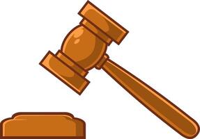 Cartoon Wooden Brown Judge Gavel. Vector Hand Drawn Illustration Isolated On Transparent Background