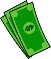 Cartoon Green Bill Dollar Money. Vector Hand Drawn Illustration Isolated On Transparent Background