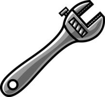 Cartoon Adjustable Wrench. Vector Hand Drawn Illustration Isolated On Transparent Background