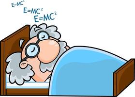 Sleeping Science Professor Cartoon Character Dreaming Formulas. Vector Hand Drawn Illustration Isolated On Transparent Background