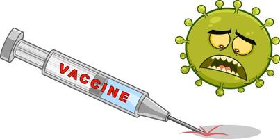 Coronavirus Cartoon Character Is Scared From The Vaccine vector