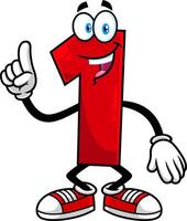 Funny Red Number One 1 Cartoon Character Showing Hand Number One vector