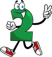 Funny Green Number Two 2 Cartoon Character Showing Hand Number Two vector