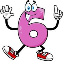 Funny Violet Number Six 6 Cartoon Character Showing Hands Number Six vector