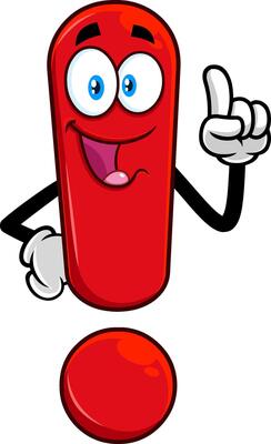 Funny Red Exclamation Mark Cartoon Character. Vector Hand Drawn Illustration