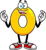 gracioso amarillo número cero 0 0 dibujos animados personaje demostración manos número cero vector