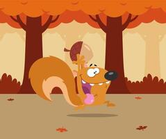 Crazy Squirrel Cartoon Character Running With Acorn vector