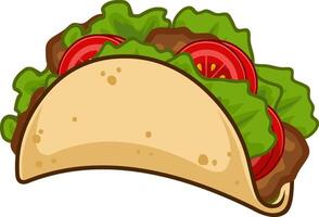 Cartoon Tacos With Meat And Vegetable. Vector Hand Drawn Illustration Isolated On Transparent Background