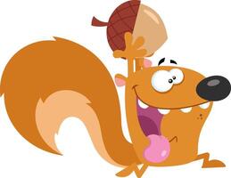 Crazy Squirrel Cartoon Character Running With Acorn vector