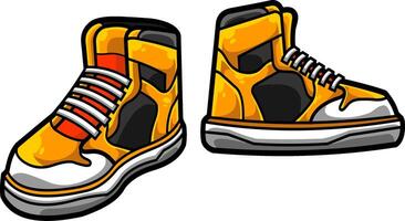 Cartoon Modern Sneakers. Vector Hand Drawn Illustration Isolated On Transparent Background