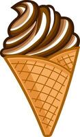 Cartoon Chocolate Flavor Ice Cream Cone. Vector Hand Drawn Illustration