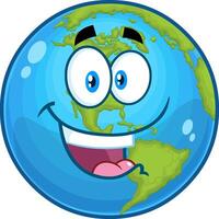Outlined Happy Earth Globe Cartoon Character. Vector Hand Drawn Illustration Isolated On Transparent Background