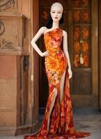 AI generated Fashionable evening orange summer dress on a mannequin. ai generative. ai generative photo