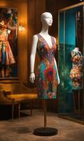 AI generated mini dress with low neckline on a mannequin. ai generative photo