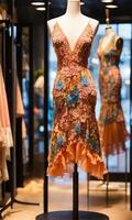 AI generated mini dress with low neckline on a mannequin. ai generative photo