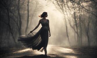 AI generated Blurry motion silhouette of a girl with long hair. ai generative photo