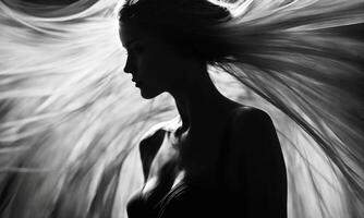 AI generated Blurry motion silhouette of a girl with long hair. ai generative photo